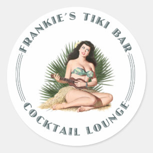 Frankie-Tiki-Bar Hula-Girl Runder Aufkleber