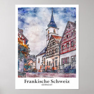 Fränkische Schweiz Deutschland Reise Aquarell Poster