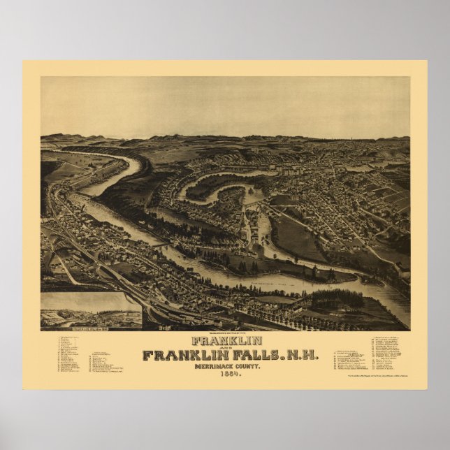 Franklin, NH Panoramic Map - 1884 Poster (Vorne)