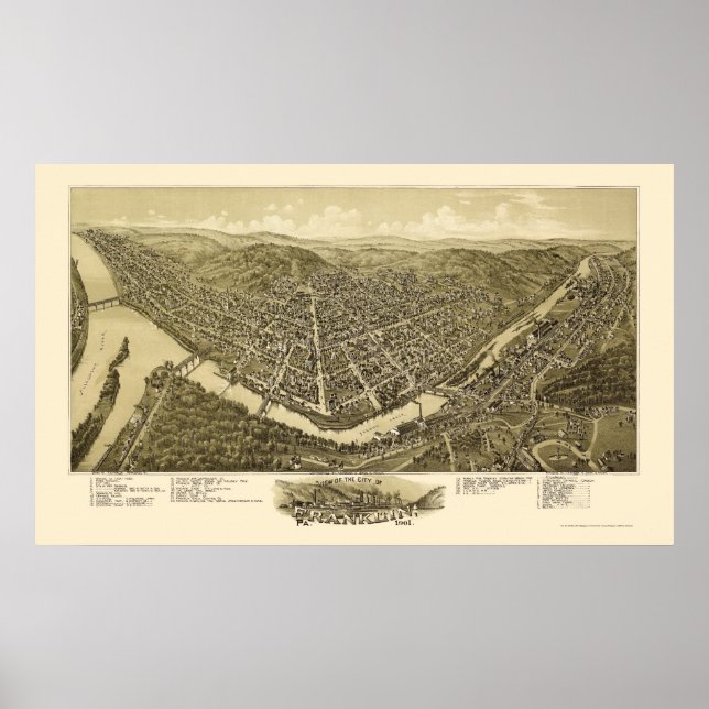 Franklin, PA Panoramic Map - 1901 Poster (Vorne)