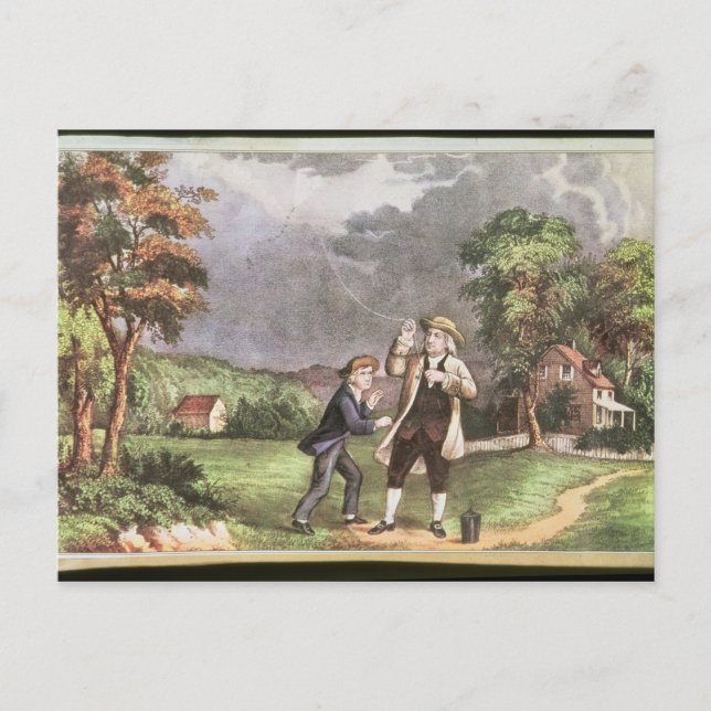 Franklins Experiment im Elektrizitätsbereich Postkarte (Vorderseite)