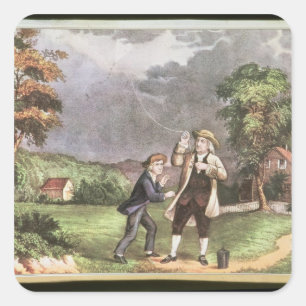 Franklins Experiment im Elektrizitätsbereich Quadratischer Aufkleber