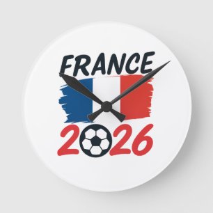 Frankreich 2026 Fußballfan-Design Flaggenfarben Runde Wanduhr