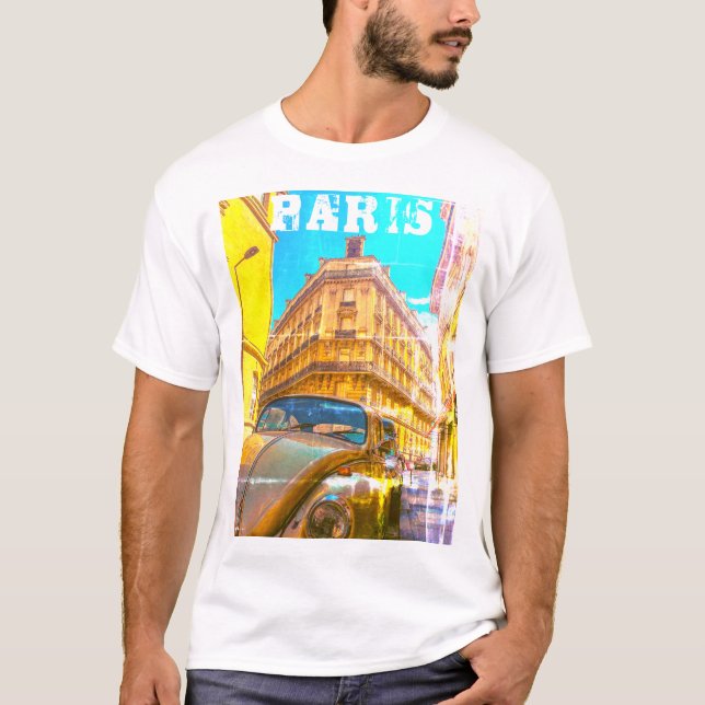 Frankreich Architecture French Street Old Car Pari T-Shirt (Vorderseite)