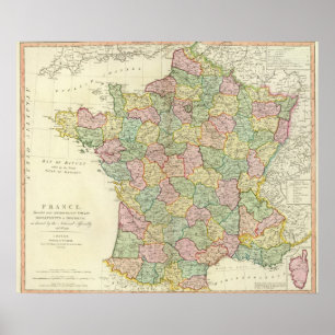 Frankreich-Atlas-Karte mit Bischöfen Poster