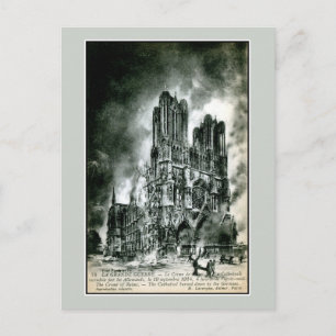Frankreich die brennende Kathedrale von Reims zeic Postkarte