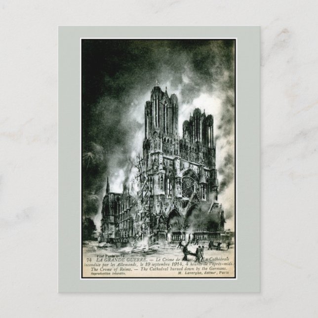 Frankreich die brennende Kathedrale von Reims zeic Postkarte (Vorderseite)