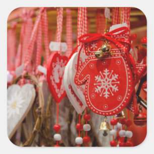 Frankreich, Elsass, Colmar. Weihnachtsmarkt Quadratischer Aufkleber