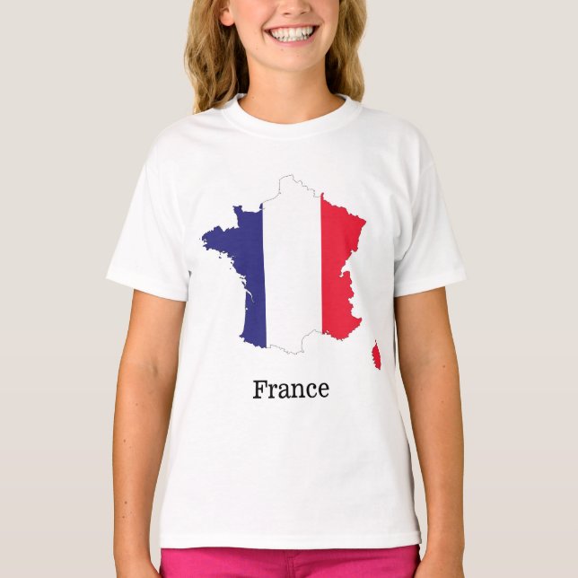 Frankreich Flagge auf Karte Souvenir Design T-Shirt (Vorderseite)