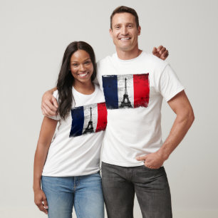 Frankreich Flagge mit Eiffelturm T-Shirt