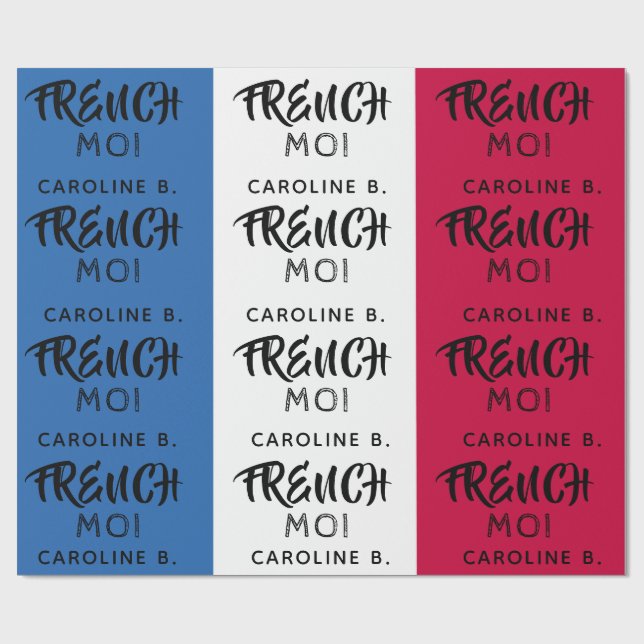Frankreich-Flagge und Monogramm Geschenkpapier (Flach)