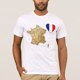 Frankreich-Flaggen-Herz und Karten-T - Shirt