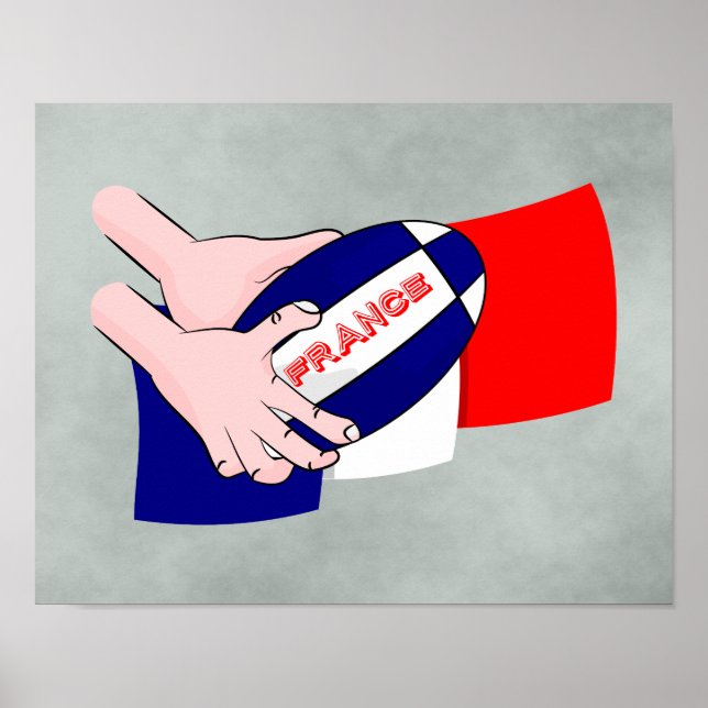 Frankreich Flaggen Rugby Ball Cartoon Hands Poster (Vorne)