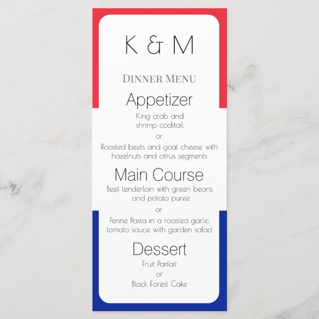 Frankreich Flaggenfarben Französisches Abendessen Menükarte (Vorderseite)