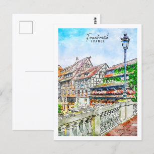 Frankreich France Reiseort Wasserfarbe Postkarte