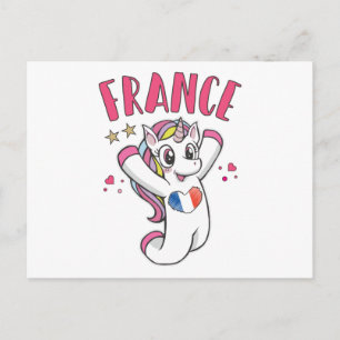 Frankreich Fußball Fan Einhorn mit Herbstflagge Postkarte