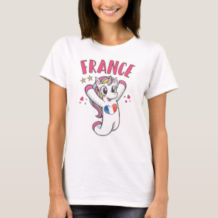 Frankreich Fußball Fan Einhorn mit Herbstflagge T-Shirt