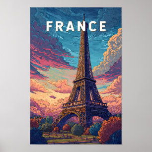 Frankreich Illustration Travel Art Vintag Poster