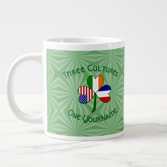 Frankreich Irland USA Kleeblatt Flag Personalisier Jumbo-Tasse (Links)
