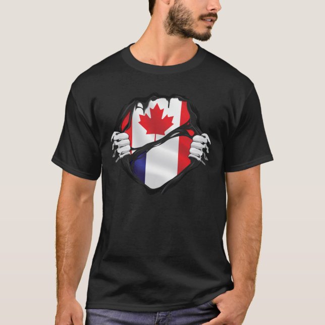 Frankreich Kanadische Hände gegerissene Roots-Flag T-Shirt (Vorderseite)