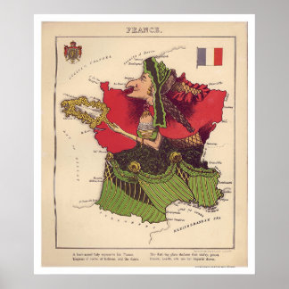 Frankreich Karikatur Karte 1868 Poster
