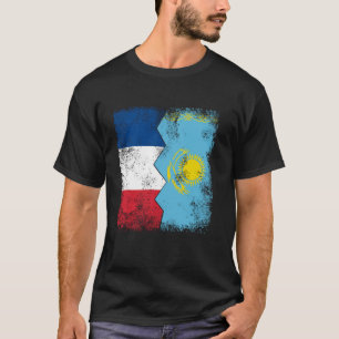 Frankreich: Kasachstan Flaggen Half KAZAKH Französ T-Shirt