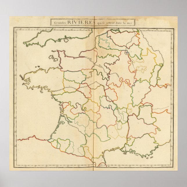 Frankreich Kontur Flüsse Poster (Vorne)