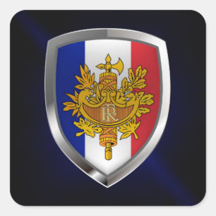 Frankreich Metallisches Emblem Quadratischer Aufkleber