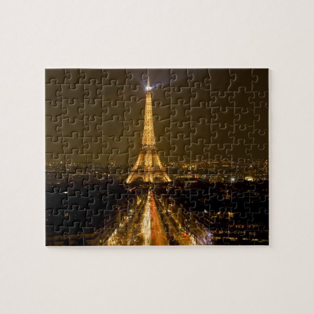 Frankreich, Paris. Nachtblick auf den Eiffelturm Puzzle (Horizontal)