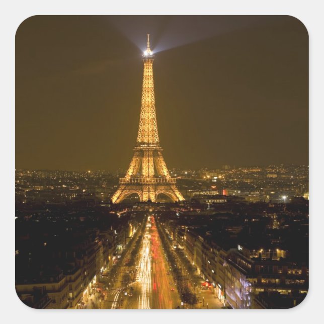 Frankreich, Paris Nachtblick auf den Eiffelturm Quadratischer Aufkleber (Vorderseite)