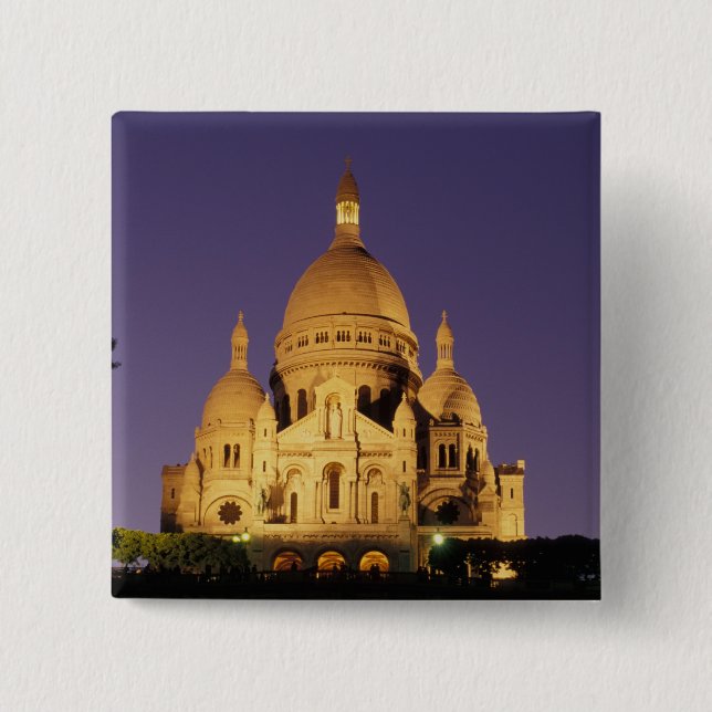 Frankreich, Paris, SacrÃ©-Coeur bei Nacht. Button (Vorderseite)