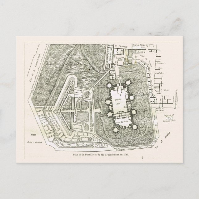 Frankreich, Plan der Bastille im Jahr 1789 Postkarte (Vorderseite)