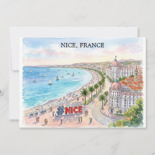 Frankreich Promenade des Anglais Aquarell-Kunst Karte