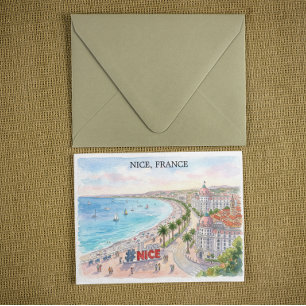Frankreich Promenade des Anglais Aquarell-Kunst Postkarte