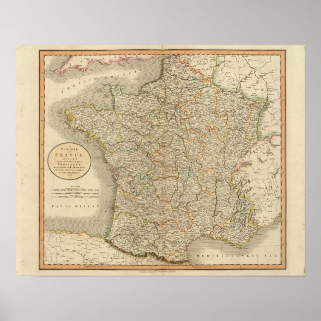 Frankreich Provinzgrenzen Poster (Vorne)