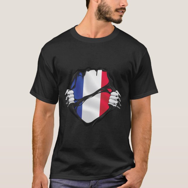 Frankreich Reine Roots Flag Schwarz T-Shirt (Vorderseite)
