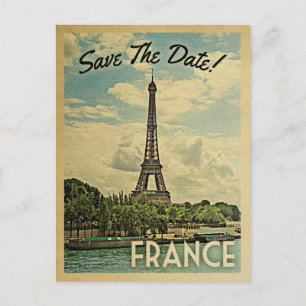 Frankreich Save the Date Vintager Eiffelturm Paris Ankündigungspostkarte