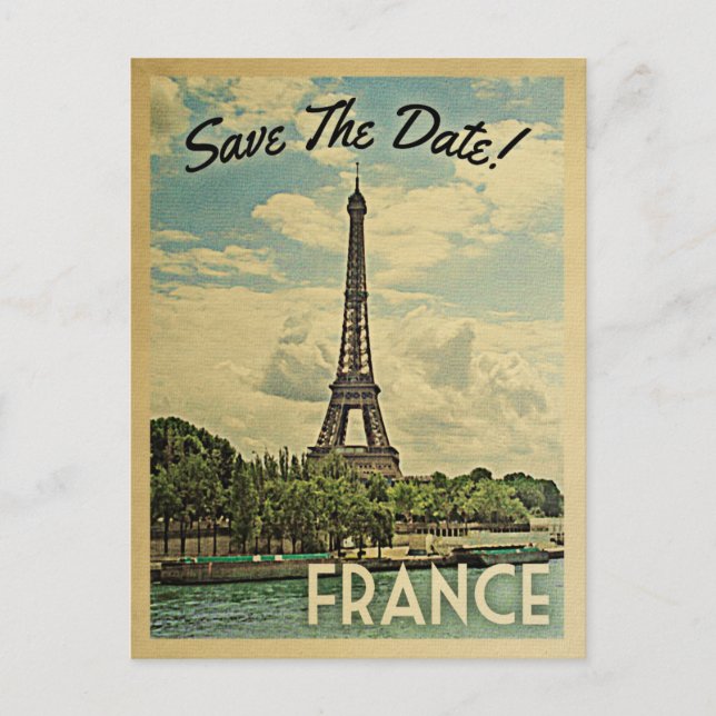 Frankreich Save the Date Vintager Eiffelturm Paris Ankündigungspostkarte (Vorderseite)