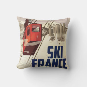 Frankreich Skifahren Vintage Reise Poster. Kissen