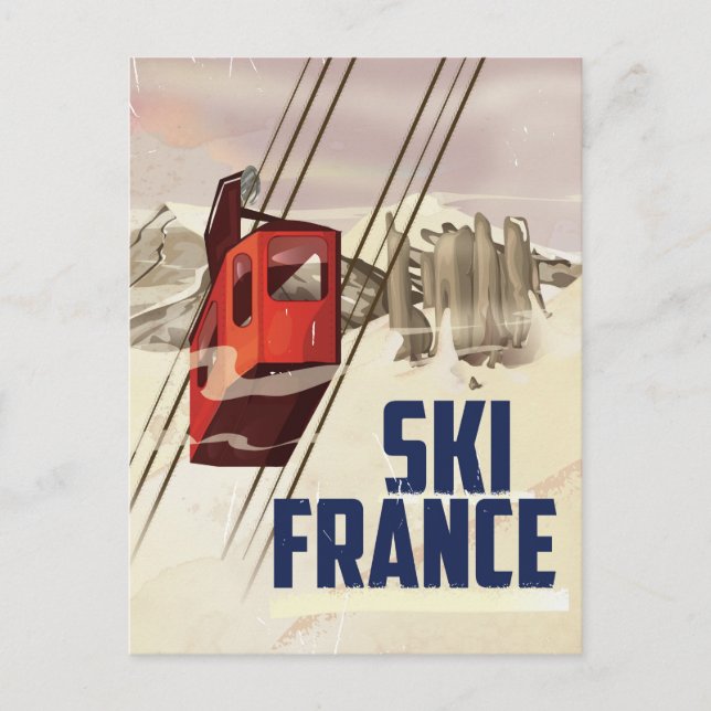 Frankreich Skifahren Vintage Reise Poster. Postkarte (Vorderseite)