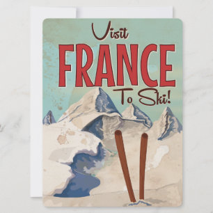 Frankreich Skifahren Vintage Reiseplakat Einladung