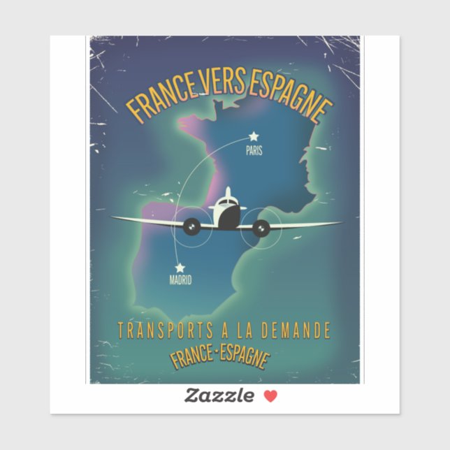 Frankreich - Spanien - Ferienplakat Aufkleber (Blatt)