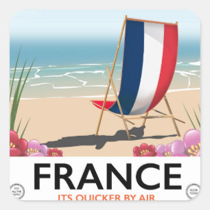 Frankreich Strand Reiseplakat Quadratischer Aufkleber