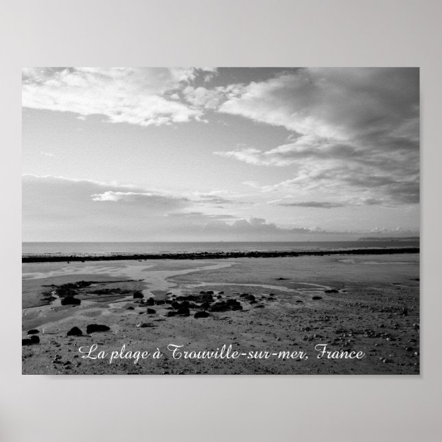 Frankreich Strandfoto Schwarz-weiß Poster (Vorne)