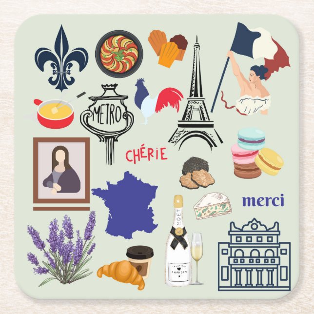 Frankreich Symbole Rechteckiger Pappuntersetzer (Vorderseite)
