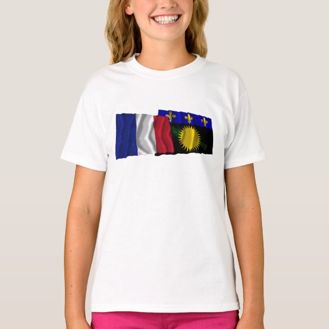 Frankreich und Guadeloupe schwingen Flaggen T-Shirt (Vorderseite)