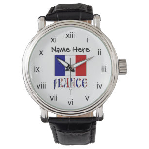 Frankreich und personalisierte französische Flagge Armbanduhr