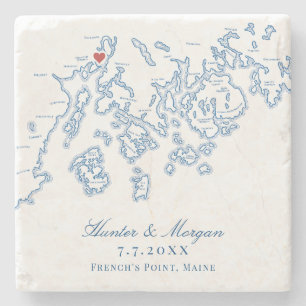 Frankreichs Point Stockton Springs Maine Map Weddi Steinuntersetzer