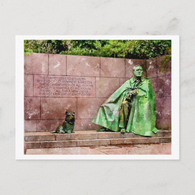 Franlink D. Roosevelt Statue Watercolor Postkarte (Vorderseite)