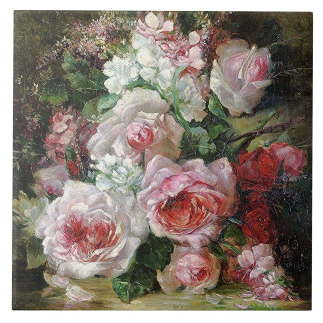 Frans Verhas Vintag Bouquet von Rose Fliese (Vorderseite)